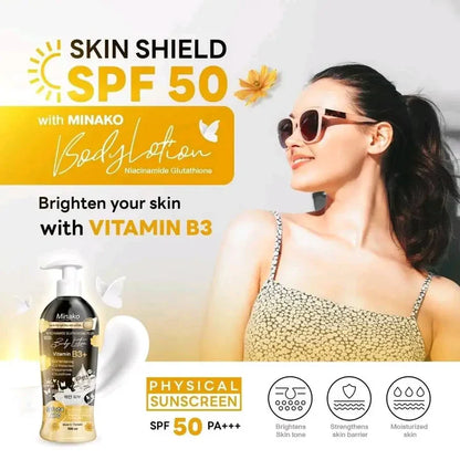 Minako Niacinamide Glutathione Plus Body Lotion 500ml bottle packaging Thailand brightening body lotion