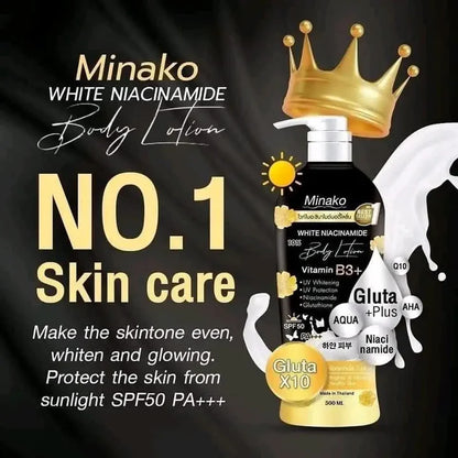 Minako Niacinamide Glutathione Body Lotion texture close-up niacinamide glutathione hyaluronic acid formula