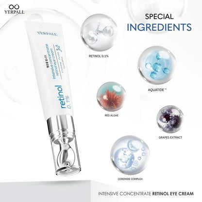 Yerpall Retinol Eye Cream texture close-up lightweight fast-absorbing cream formula Retinol 0.1% Korean Aquatide French Red Algae