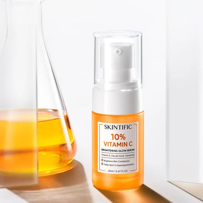 Woman applying Skintific Vitamin C Serum for bright even-toned radiant glowing skin before after results