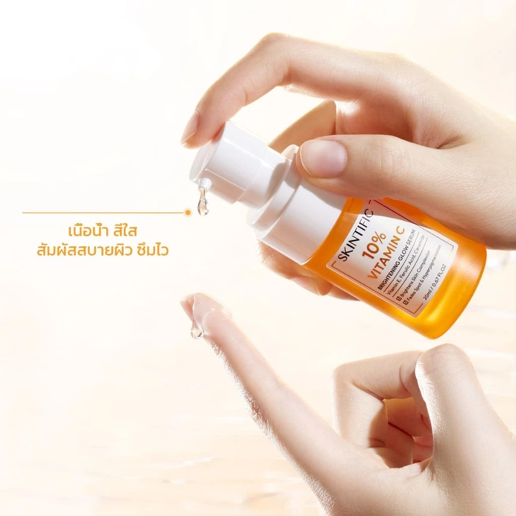 Skintific 10% Vitamin C Brightening Glow Serum 20ml bottle packaging brightening facial serum with 10% L-Ascorbic Acid Tranexamic Acid Ferulic Acid