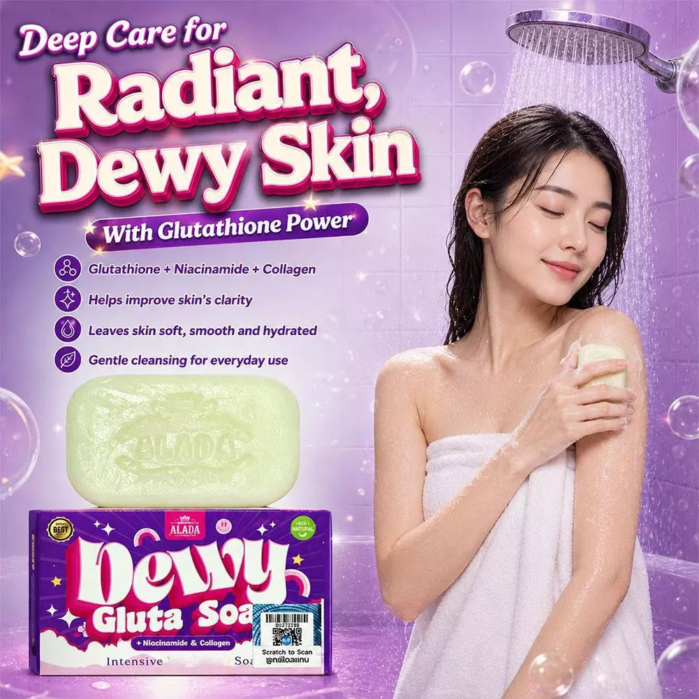 ALADA DEWY GLUTA SOAP  texture close-up rich creamy lather niacinamide collagen formula rinses clean non-greasy