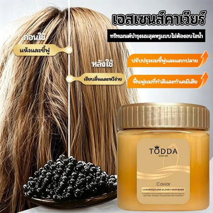 TODDA Gold Caviar Hair Mask 500g tub packaging Thailand keratin hair treatment with caviar extract for damaged hair