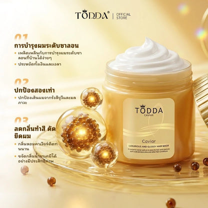 TODDA Gold Caviar Hair Mask 500g tub packaging Thailand keratin hair treatment with caviar extract for damaged hair