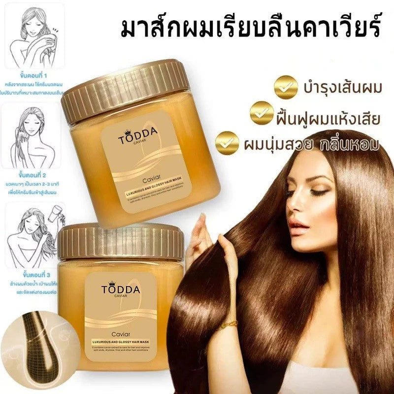 TODDA Gold Caviar Hair Mask 500g tub packaging Thailand keratin hair treatment with caviar extract for damaged hair