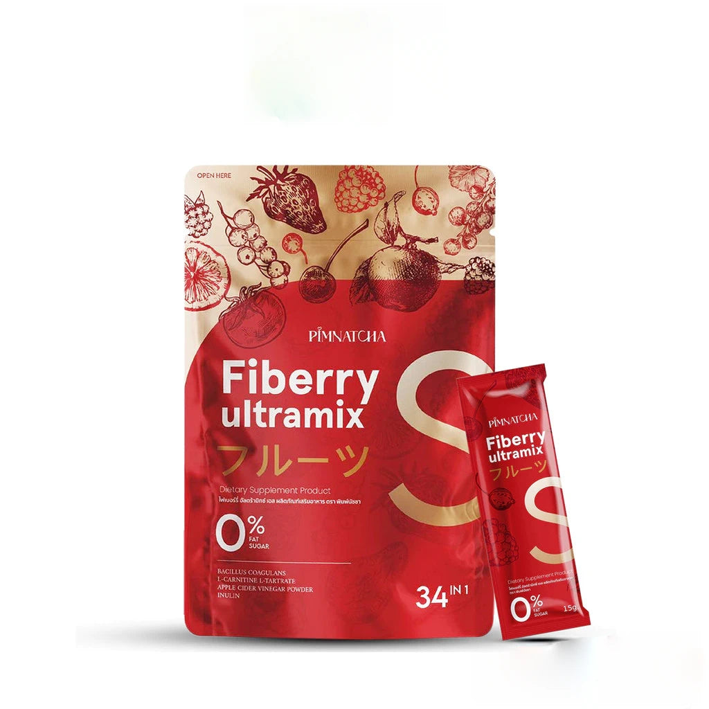 Pimnatcha Fiberry Berry Flavor 30 sachets box packaging Thailand sugar-free high fiber digestive health supplement