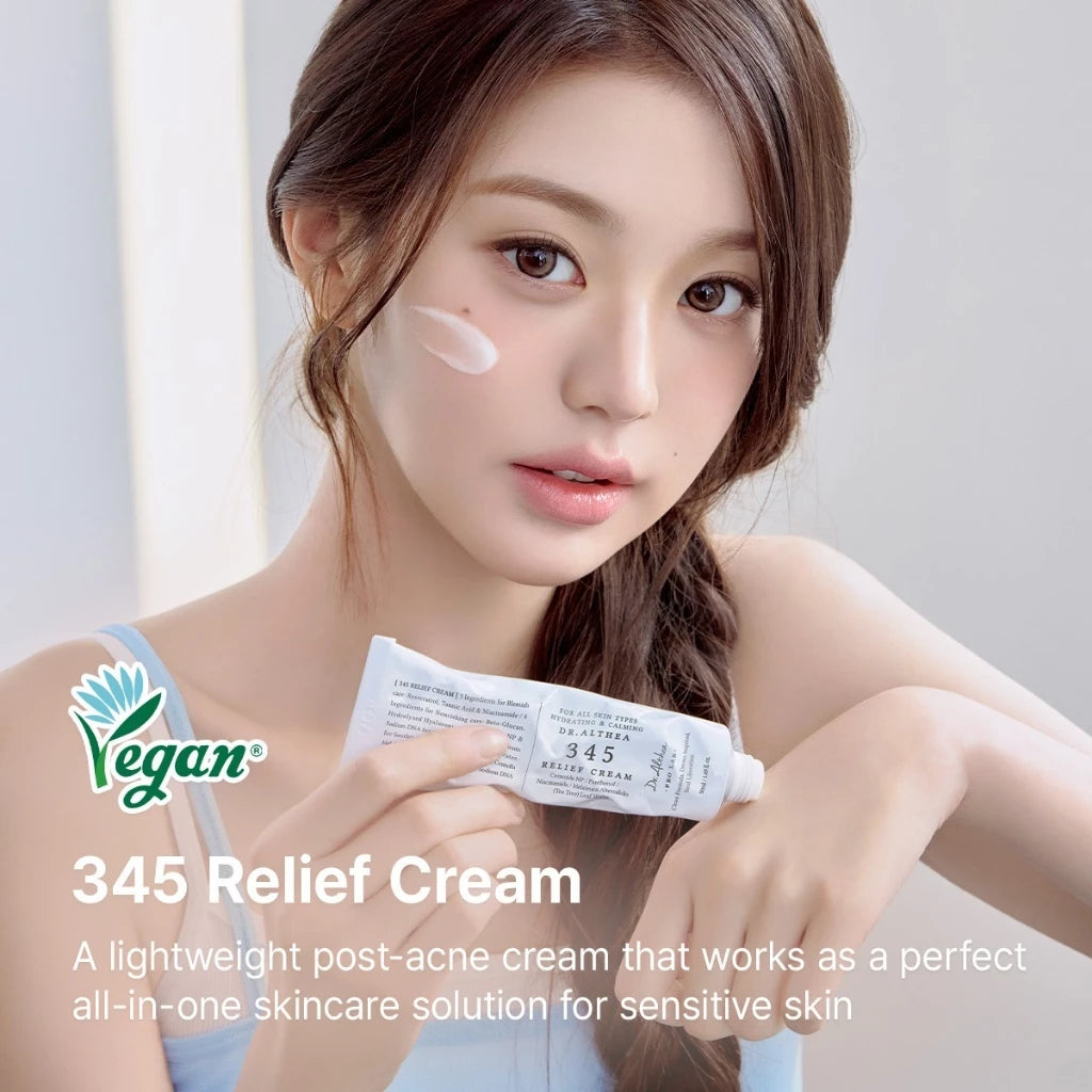 Dr.Althea 345 Relief Cream texture close-up lightweight gel-cream formula Centella Chamomile barrier-repair complex
