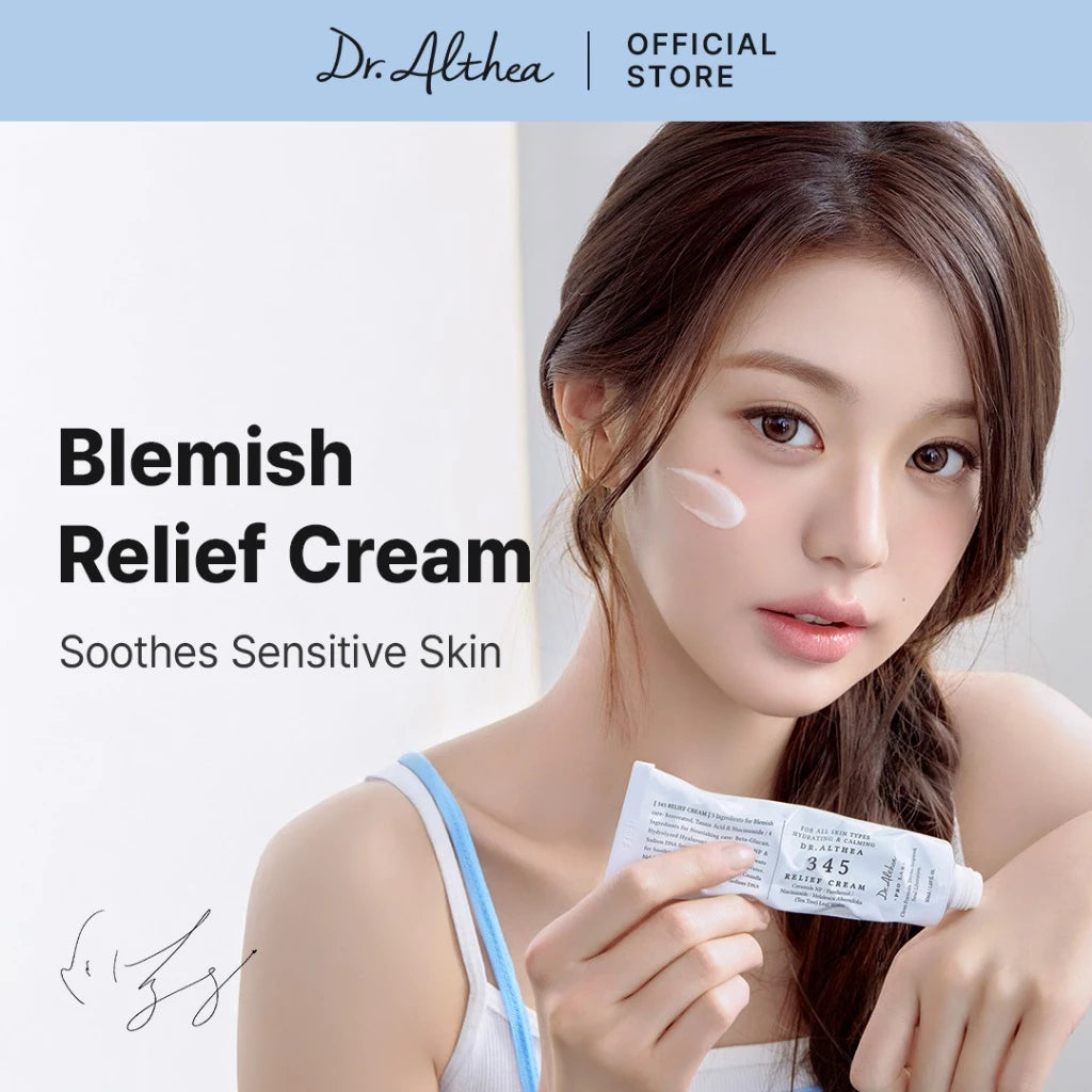 Woman applying Dr.Althea 345 Relief Cream for calm balanced hydrated skin before after results