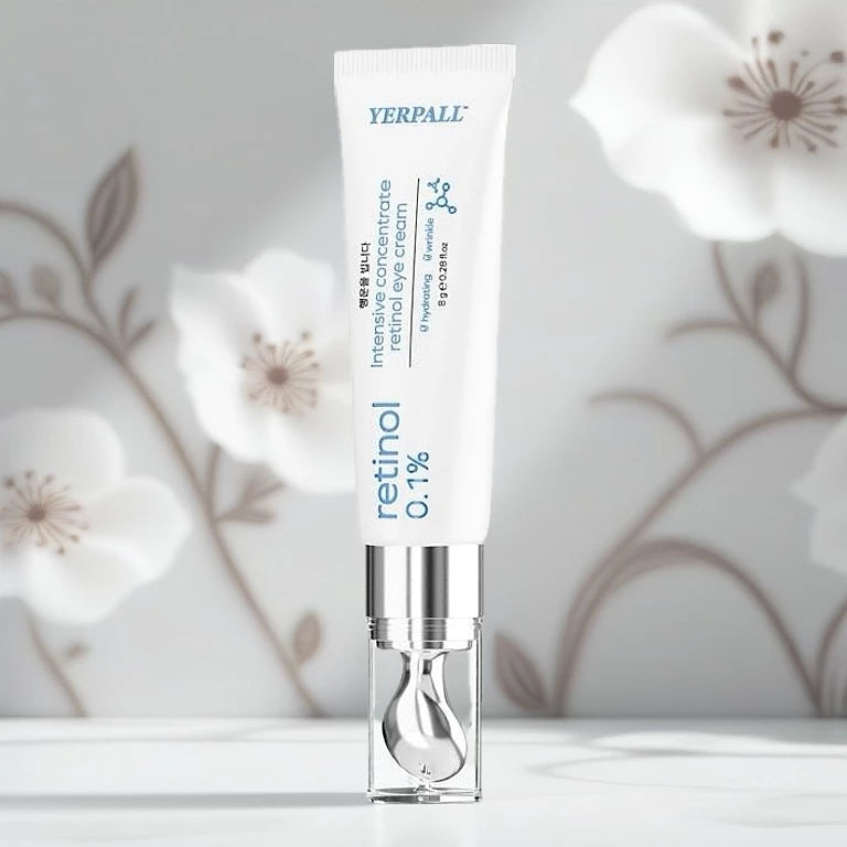 Woman applying Yerpall Retinol Eye Cream for bright smooth radiant eye area before after results