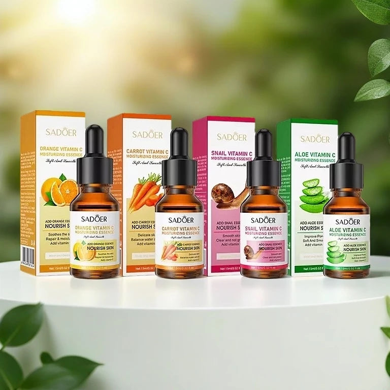 SADOER Serum 15ml bottle packaging Thailand brightening facial serum with Vitamin C Vitamin E natural extracts 4 formulas