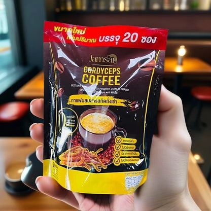 Jamsai Cordyceps Coffee powder close-up cordyceps extract Arabica coffee natural botanicals formula