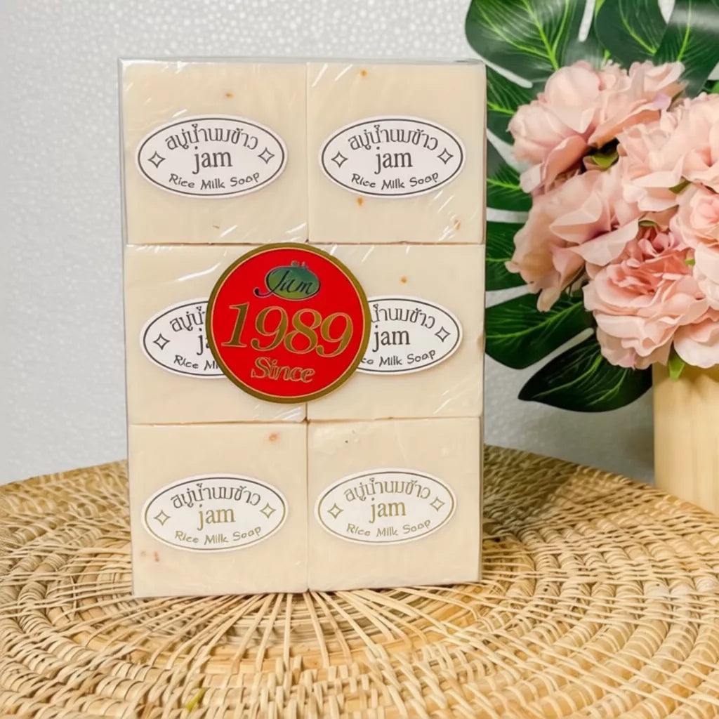 Woman using JAM Rice Milk Soap for soft bright nourished skin before after