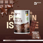 Ho me' life Plant Protein powder and scoop close-up clean label formula soy pea sunflower rice pumpkin seed protein