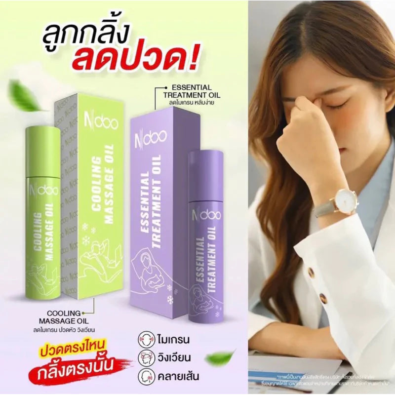 Ndoo Migraine Relief Roll-on 10ml – Ayurvedic Cooling Headache & Sleep-Relax Roll-on (Green & Purple)