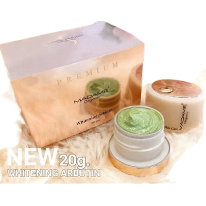 MADAME ORGANIC Cream 20g jar packaging Thailand brightening facial cream with Algae and Pearl formulas Arbutin Kojic Acid
