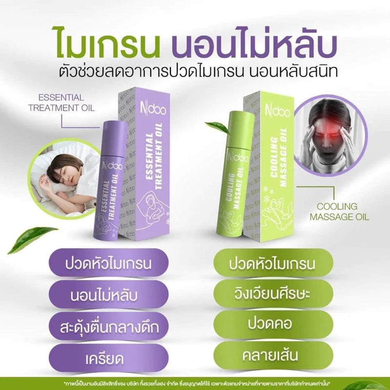Ndoo Migraine Relief Roll-on 10ml – Ayurvedic Cooling Headache & Sleep-Relax Roll-on (Green & Purple)