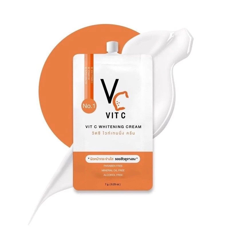 Ratcha Life Vit C Whitening Cream 7g sachet packaging Thailand instant brightening facial cream with Vitamin C Alpha Arbutin