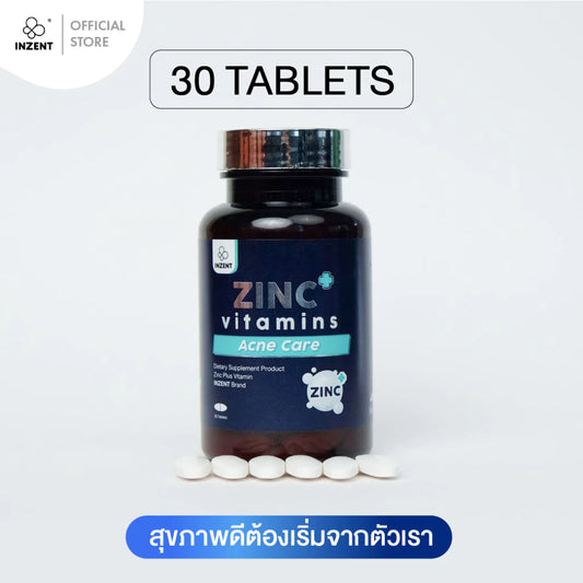 INZENT Zinc Plus Mineral Supplement 30 tablets bottle packaging Thailand beauty and immunity supplement with Zinc Sea Buckthorn Biotin