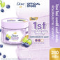 Dove Blueberry Lime body scrub with packaging details on a white background