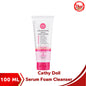 Woman lathering Cathy Doll Serum Foam Cleanser on face showing foam-to-serum transformation for deep cleansing and oil control