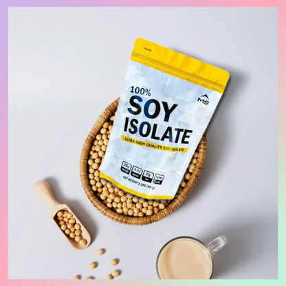 MS Soy Protein Isolate powder texture close-up 29g protein 4g BCAA lactose-free formula
