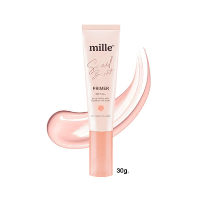 Mille Snail Bright Primer SPF15 PA+ 30ml tube packaging Thailand pore-blurring makeup primer with Snail Secretion Filtrate botanical extracts