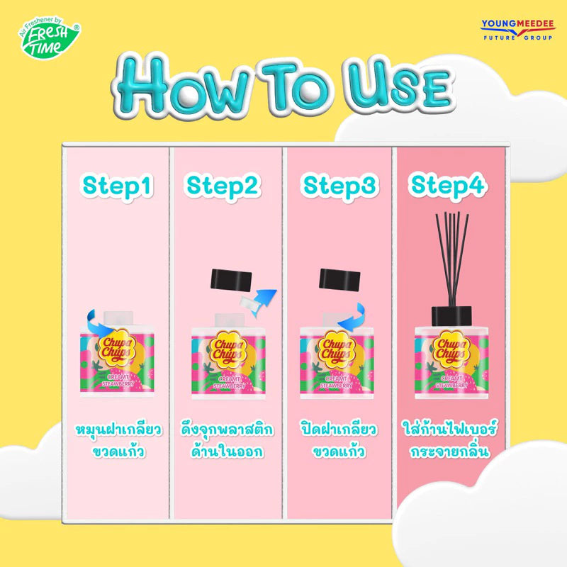 Thai FDA registered Chupa Chups Aromatic Reed Diffuser Strawberry Cola Tropical scents 30ml