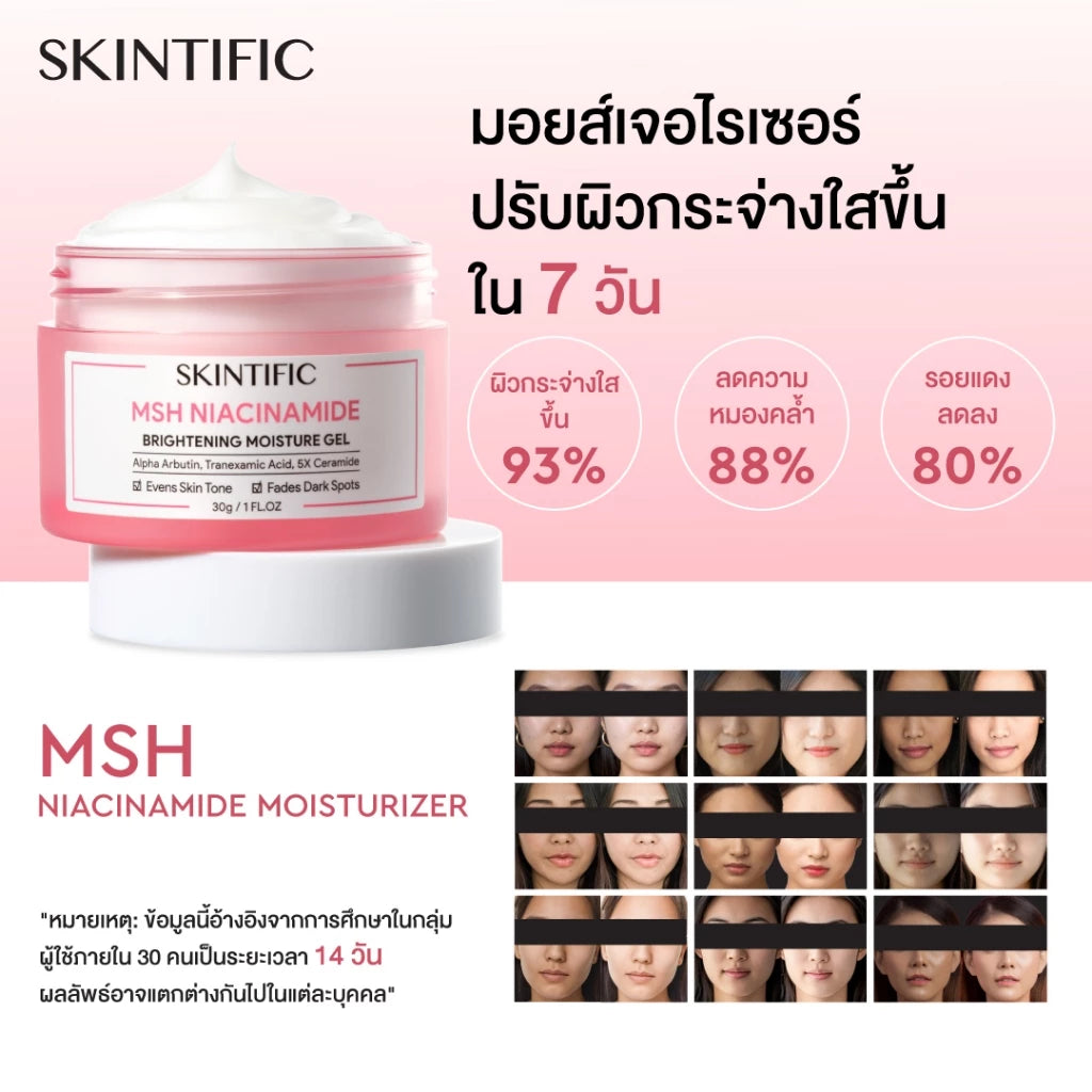 Skintific MSH Niacinamide Gel texture close-up MSH technology niacinamide vitamin C formula