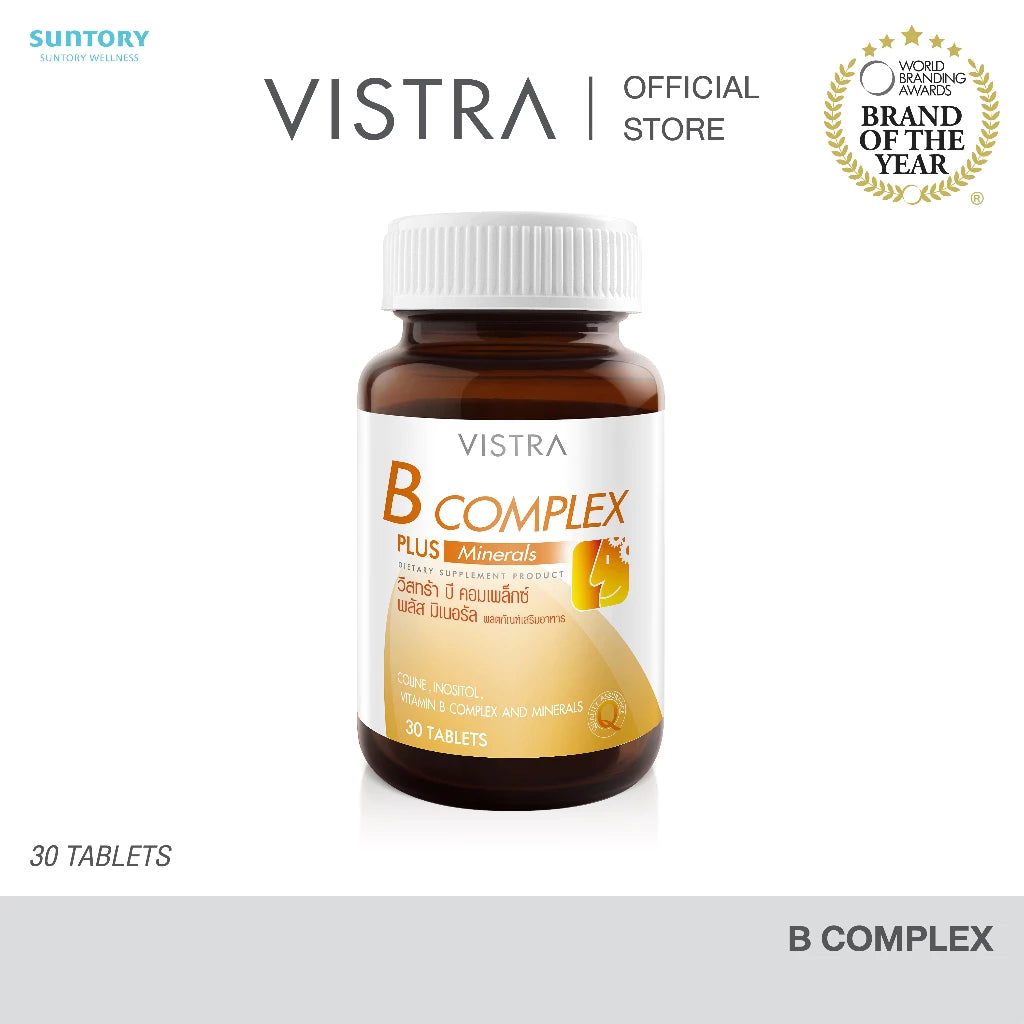Vistra B-Complex Plus Minerals 30 Tablets bottle packaging Thailand B-vitamin energy supplement