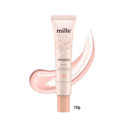 Mille Snail Bright Primer SPF15 PA+ 30ml tube packaging Thailand pore-blurring makeup primer with Snail Secretion Filtrate botanical extracts