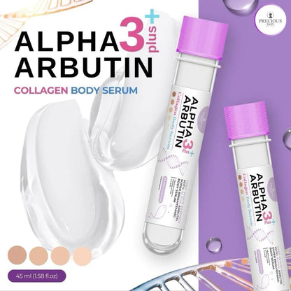 Precious Skin Alpha Arbutin 3 Plus Collagen Body Serum 45ml bottle perfect for international shipping and FDA-registered Thai body care routine