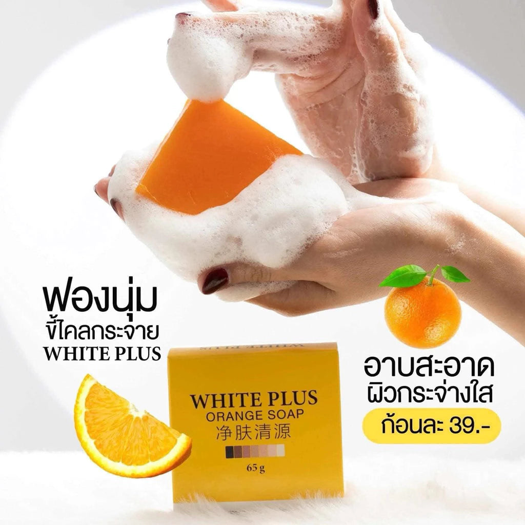 Woman using Light White Orange Soap for smooth bright radiant skin before after