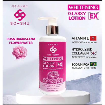 Thai FDA registered Seoul Shu Whitening Glassy Ex Lotion for dull body skin dark spots uneven tone 250ml