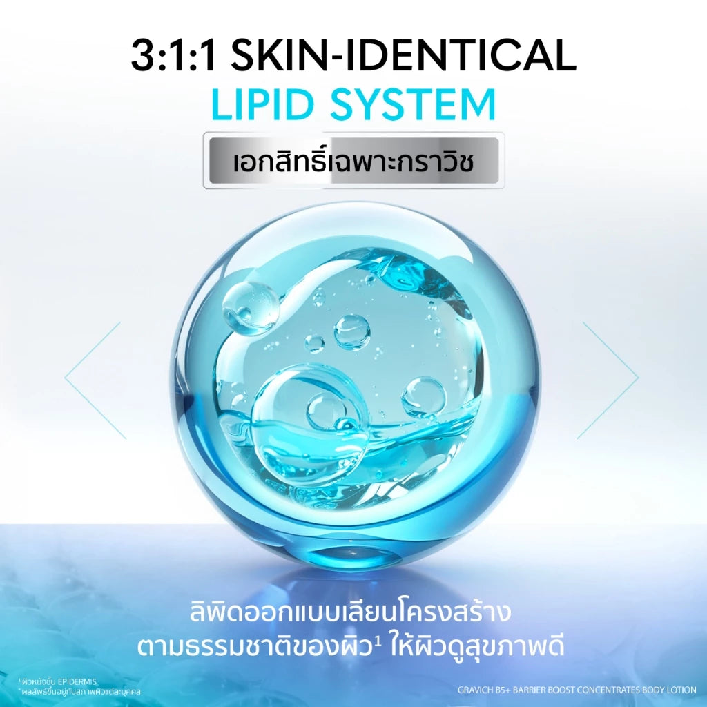 Gravich B5+ Barrier Boost Concentrate Body Lotion 500ml pump bottle packaging Thailand soothing hydrating body lotion with Panthenol Ceramide Complex