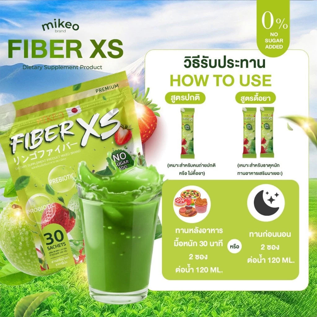 Woman drinking MIKEO Fiber XS for light balanced confident wellness before after results