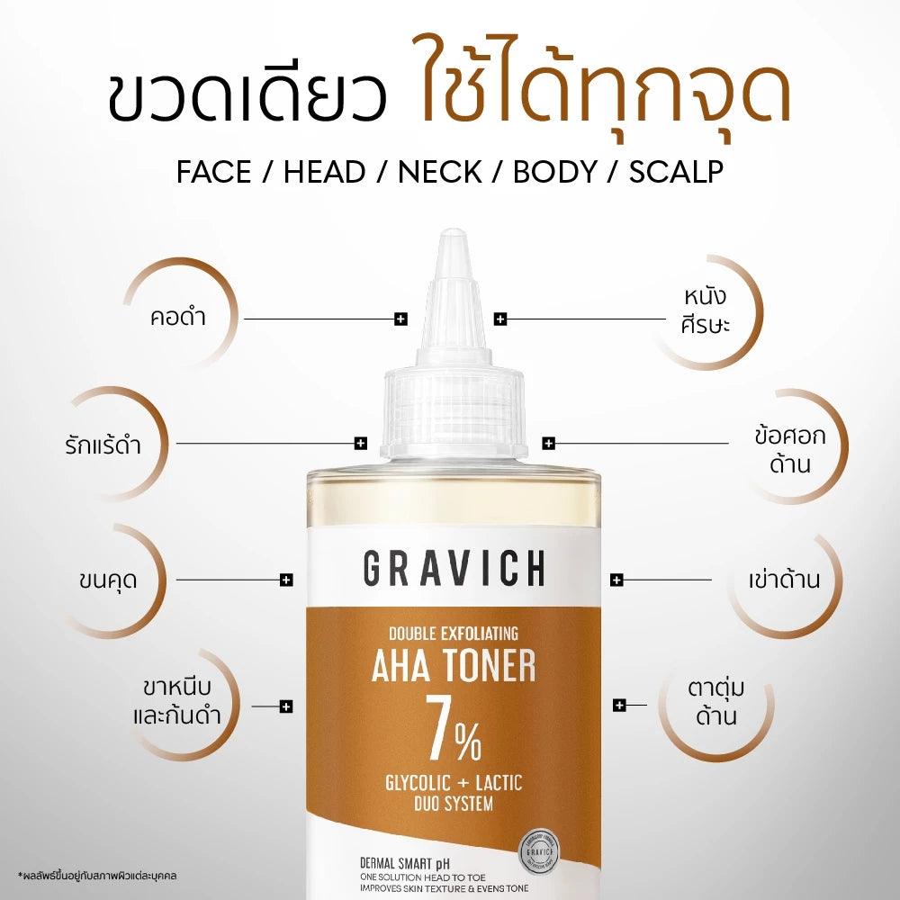 Gravich AHA Toner texture close-up lightweight watery formula Glycolic Acid 5% Lactic Acid 2% balanced pH 3.5-4.5