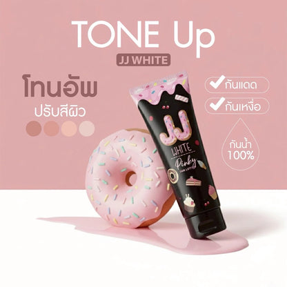 JJ White Sun Lotion texture close-up lightweight fast-absorbing formula SPF50 PA++ niacinamide hyaluronic acid