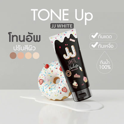 JJ White Sun Lotion texture close-up lightweight fast-absorbing formula SPF50 PA++ niacinamide hyaluronic acid