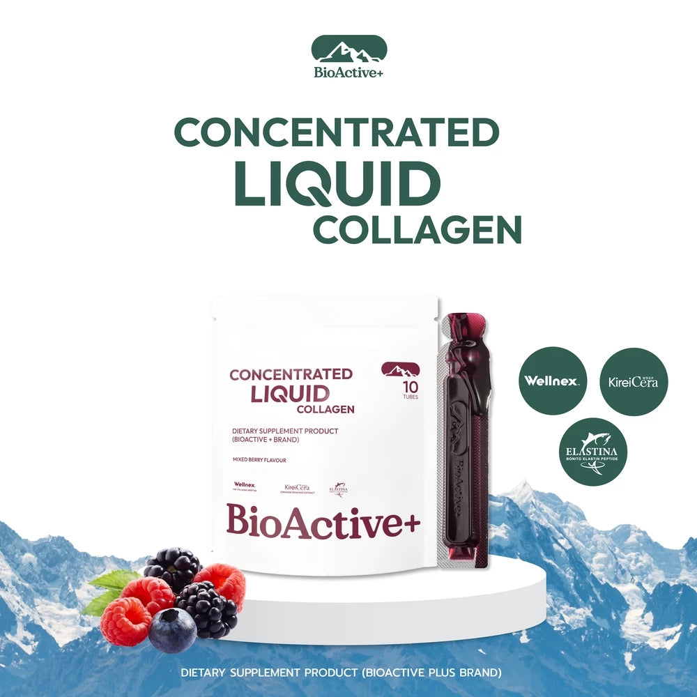 BioActive+ Concentrated Liquid Collagen Mixed Berry vial packaging Thailand firming hydration supplement drink with Japanese extracts