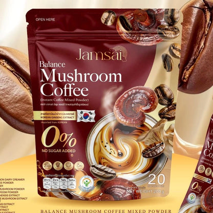 Jamsai Cordyceps Coffee sachet packaging Thailand adaptogenic energy coffee functional beverage