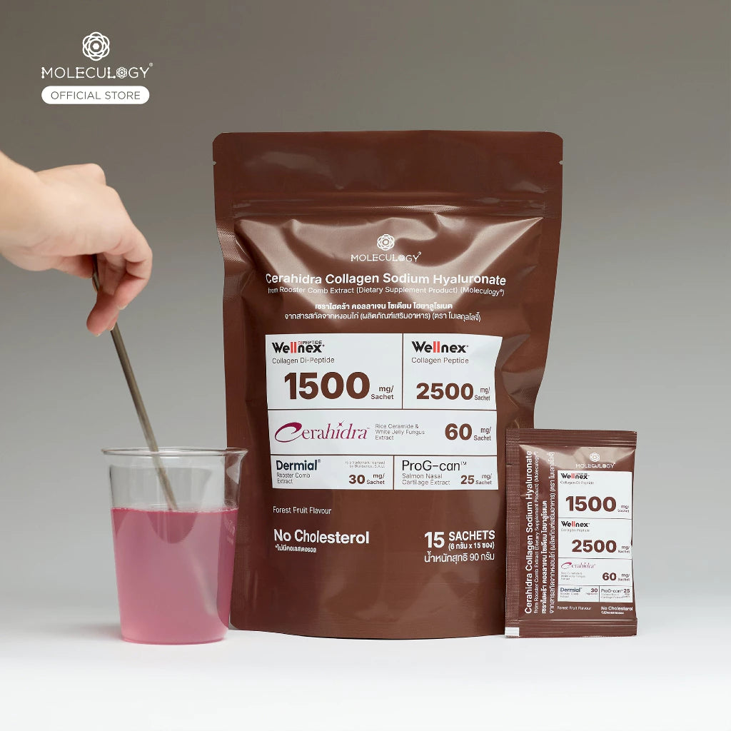 Moleculogy CERAHIDRA Collagen Drink Mix – Wellnex® Collagen Dipeptide PO OG + CeraHidra™ + Liposomal Vitamin C | Forest Fruit | 15 Sachets